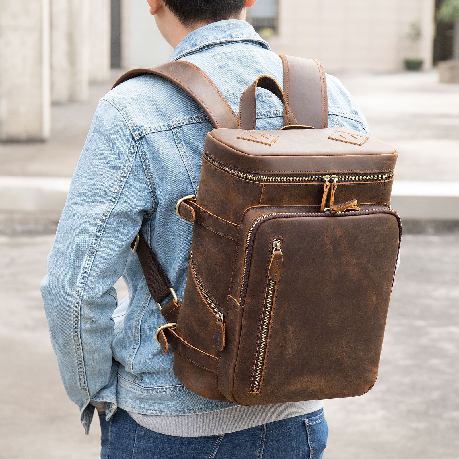 Korean Computer Bag Men's Retro Crazy Horseskin Shoulder