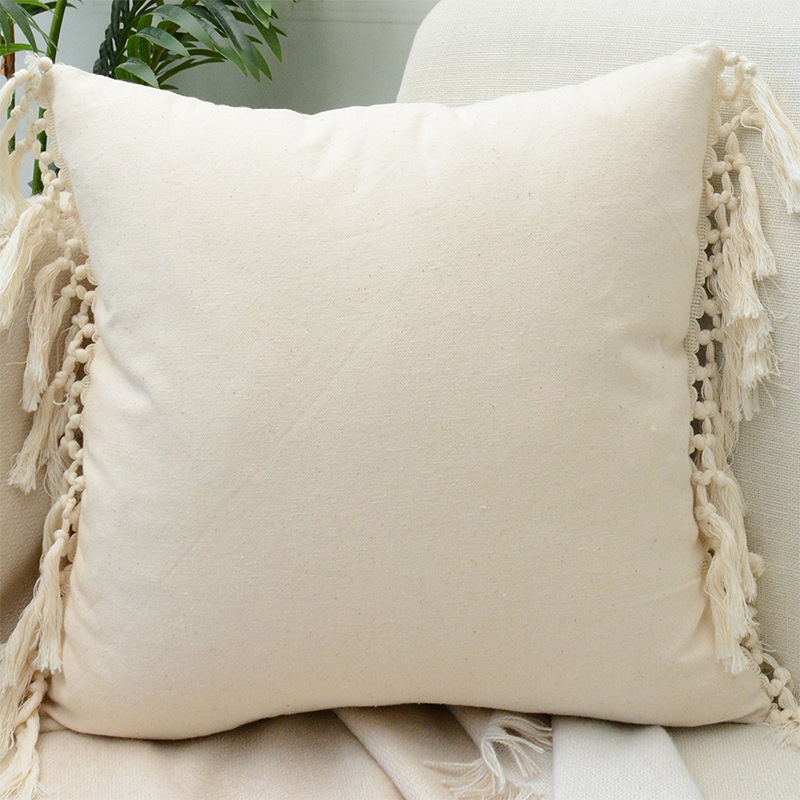 Cotton And Hemp Tassel Pillowcase