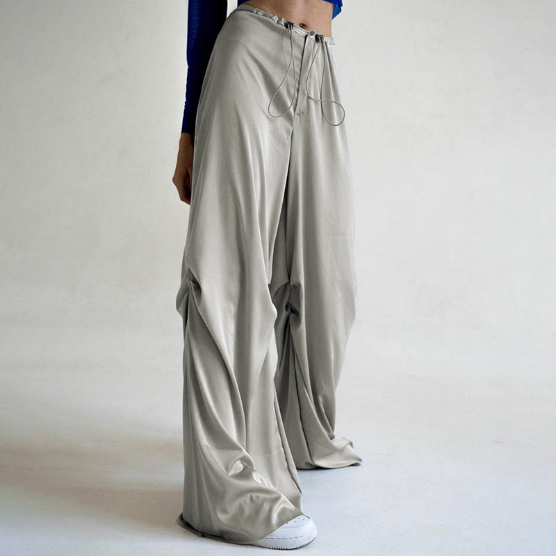 Solid Color Temperament Drape Mopping Satin Low Waist Loose Casual Woven Pants