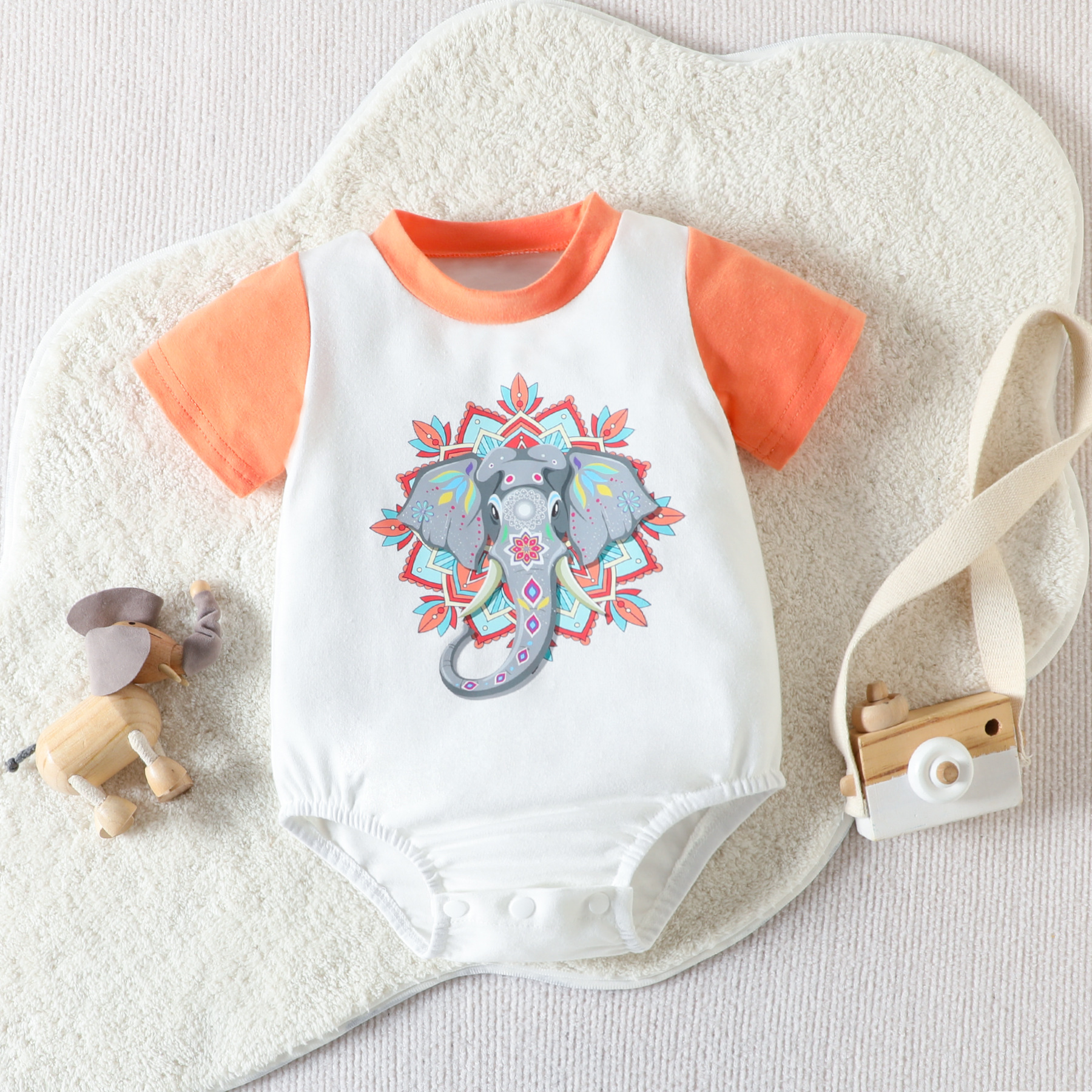 Baby Clothing Elephant Printed Cute Triangle Jumpsuit Clothes