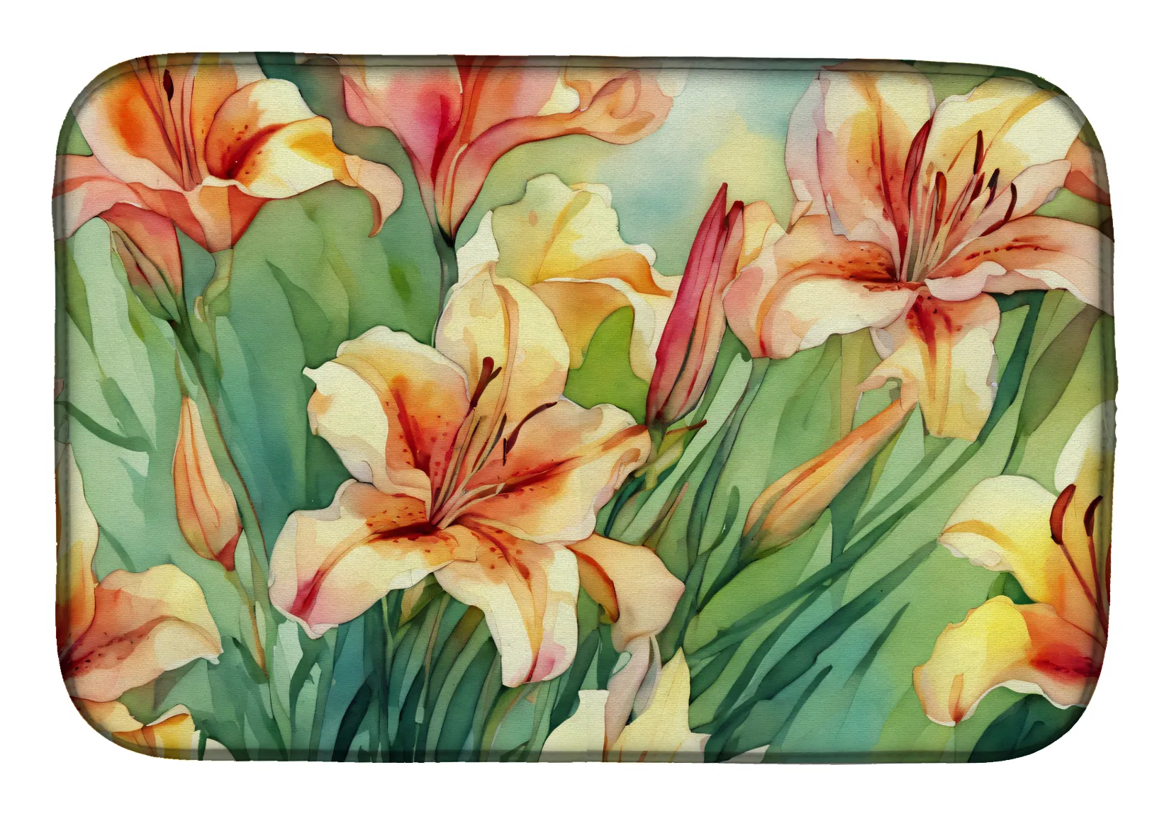 Utah Sego Lilies in Watercolor Dish Drying Mat Absorbent Dish Drying Mat Pad for Kitchen Counter Dish Drainer Mat for Countertop, 14 x 21", Multicolor