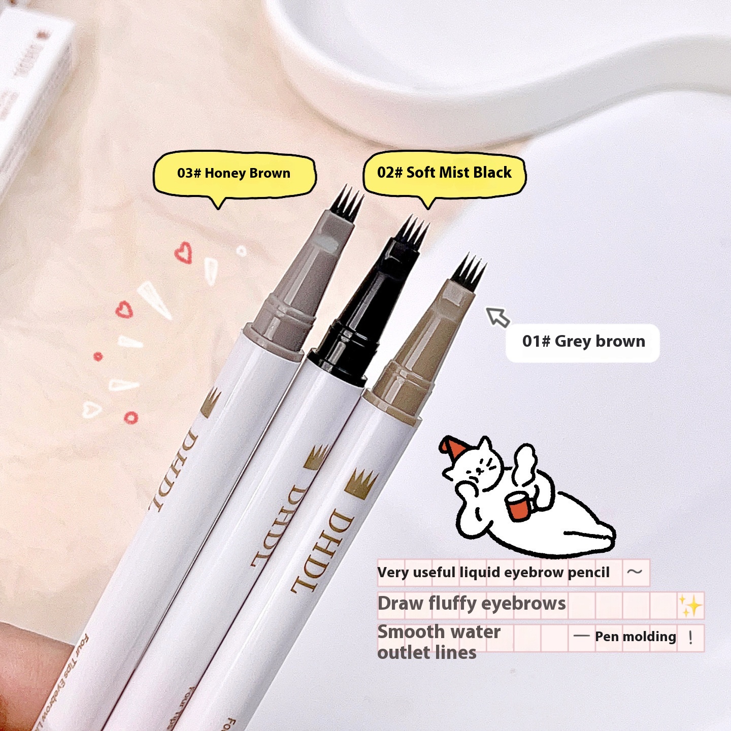 DHDL Four-fork Water Eyebrow Pencil Waterproof Sweat-proof Long Lasting Non Smudge