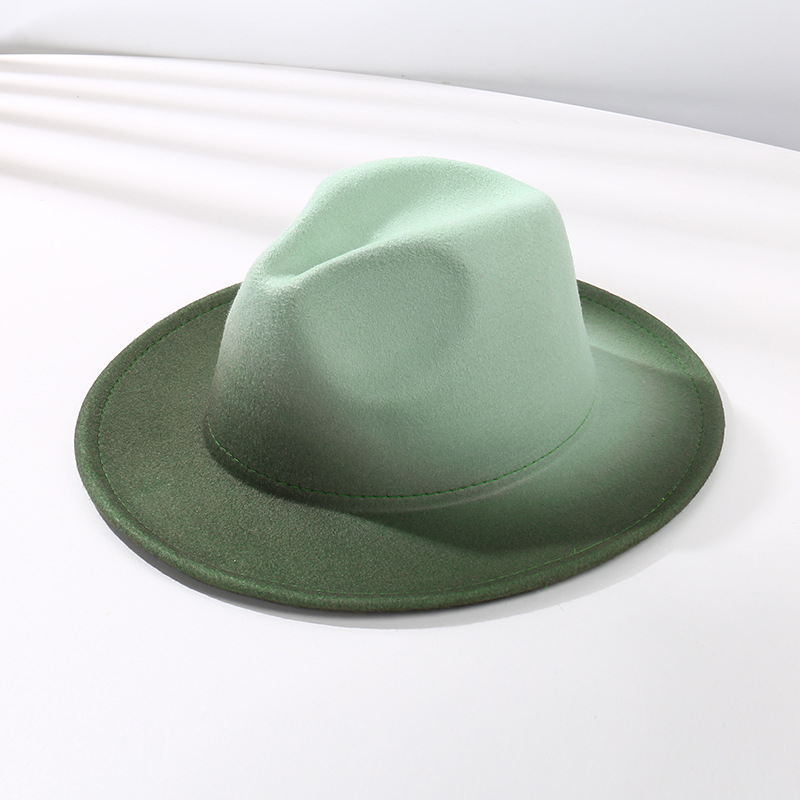 Fashion Gradient Color Fedora Hat Flat Brim Woolen Felt Hat