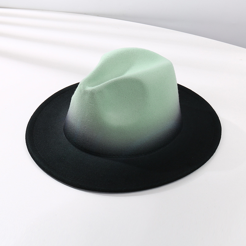 Fashion Gradient Color Fedora Hat Flat Brim Woolen Felt Hat