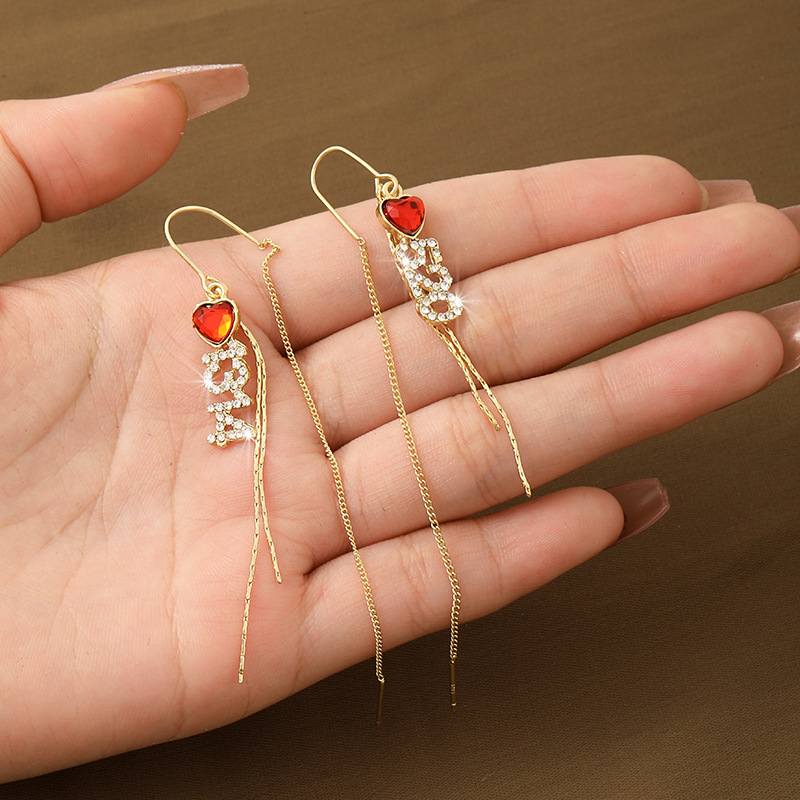 Silver Needle Long Red Female Niche High-end Earrings