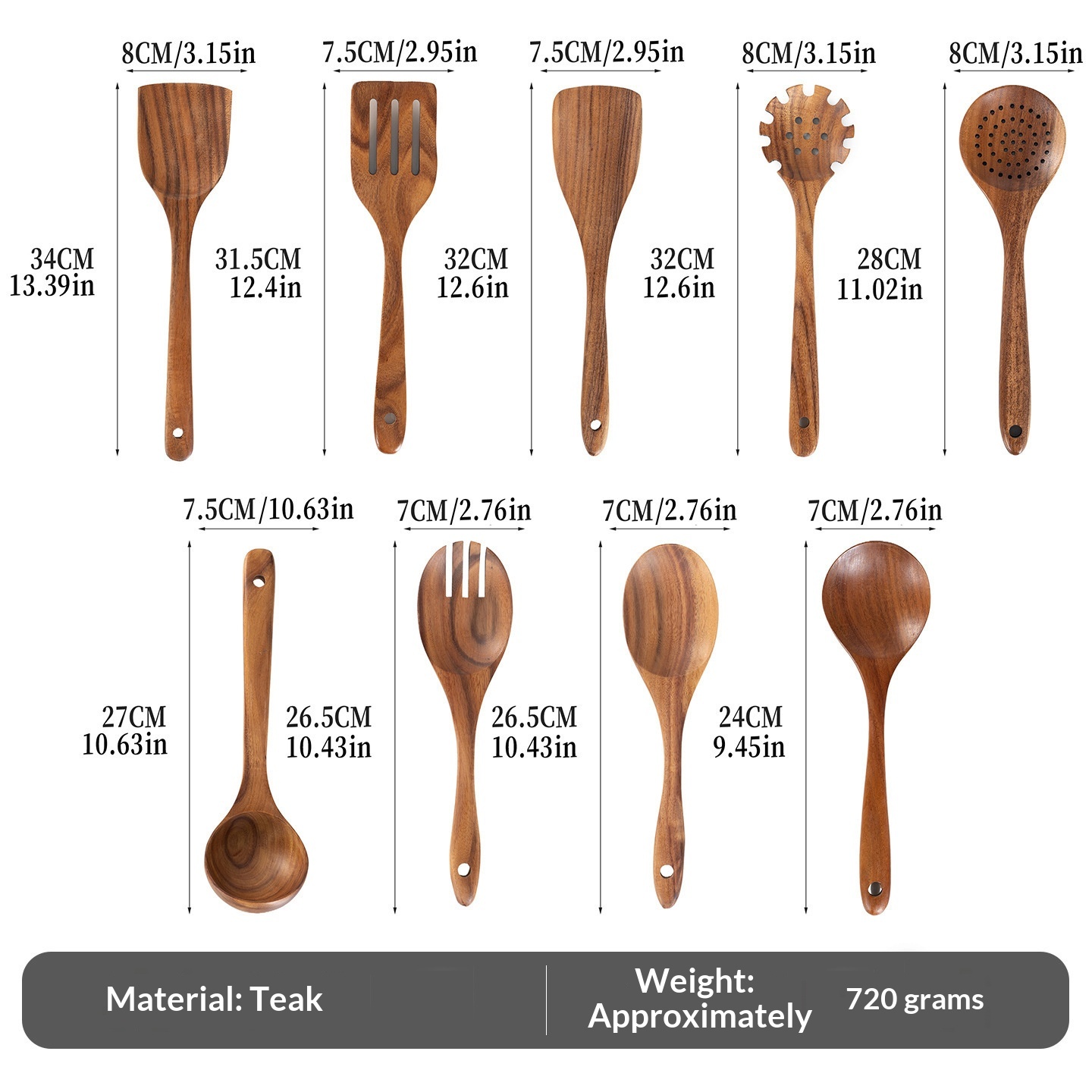 Teak Wooden Spatula Set Non-stick Cookware For Home Use