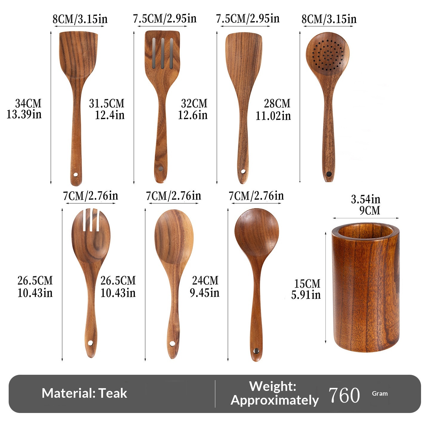 Teak Wooden Spatula Set Non-stick Cookware For Home Use