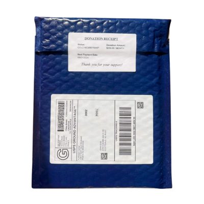 Donation Information Spoof Funny Blue Plastic Packaging