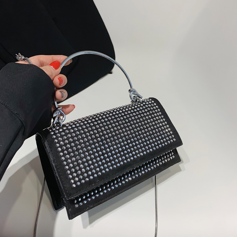 Chain Crossbody Bag Women Handbag Glitter Crystals Plain Daily Silver Black Shoulder Bag