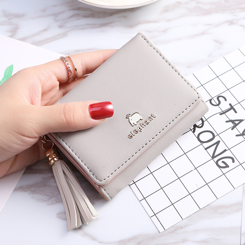 Three Fold Short Lady's Small Tassel Wallet Bag