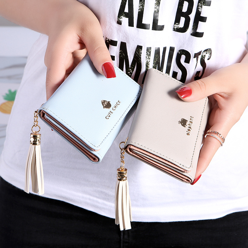 Three Fold Short Lady's Small Tassel Wallet Bag