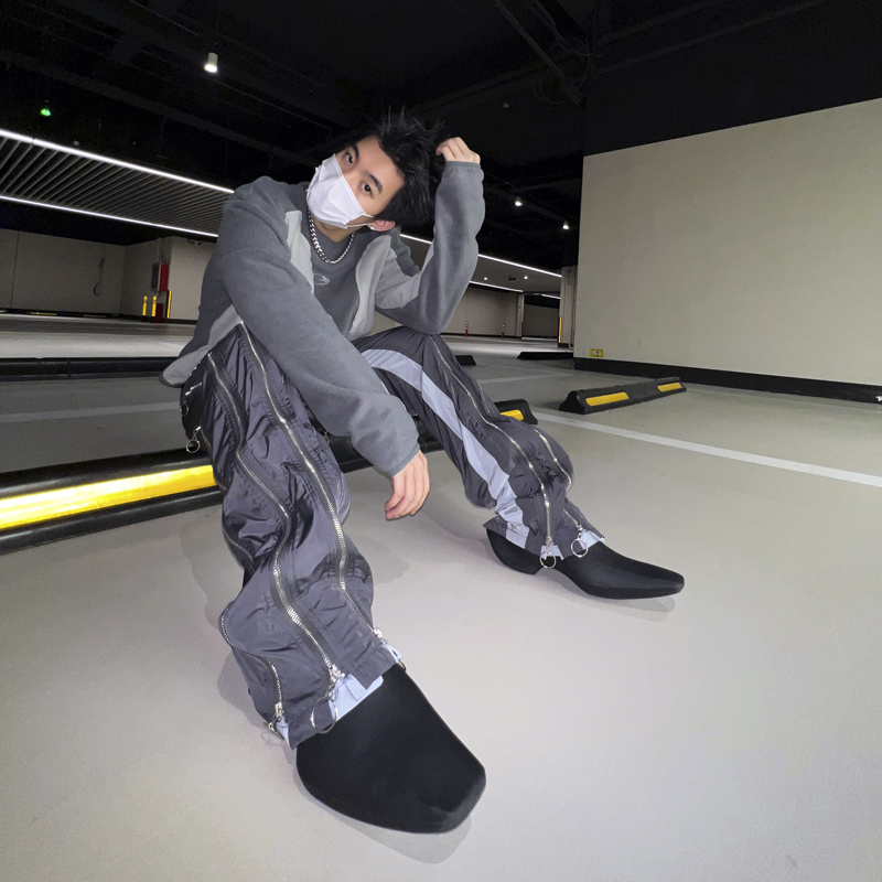 Men's Color-blocking Zipper-adjustable Wide-leg Casual Pants