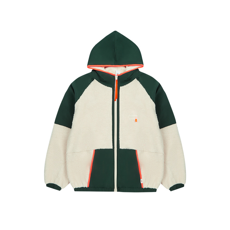 Thickened Lamb Wool High Neck Hooded Zipper Coat Jacket