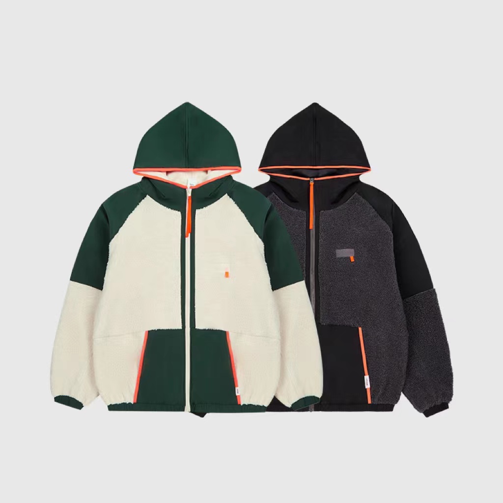 Thickened Lamb Wool High Neck Hooded Zipper Coat Jacket