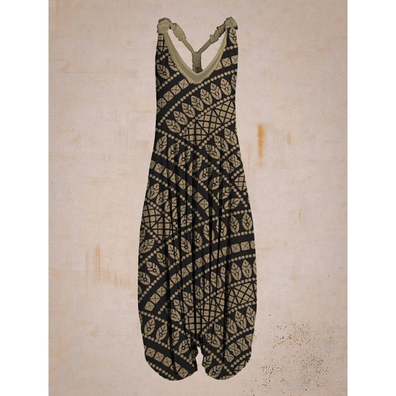 Printed Loose Large Size Haren Pants Beach Suspender Jumpsuit