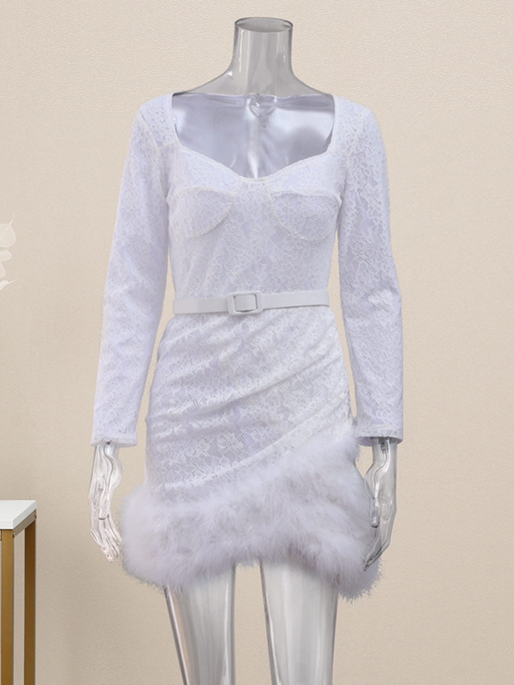 European And American Celebrity Temperament Lace Fur Patchwork Dress