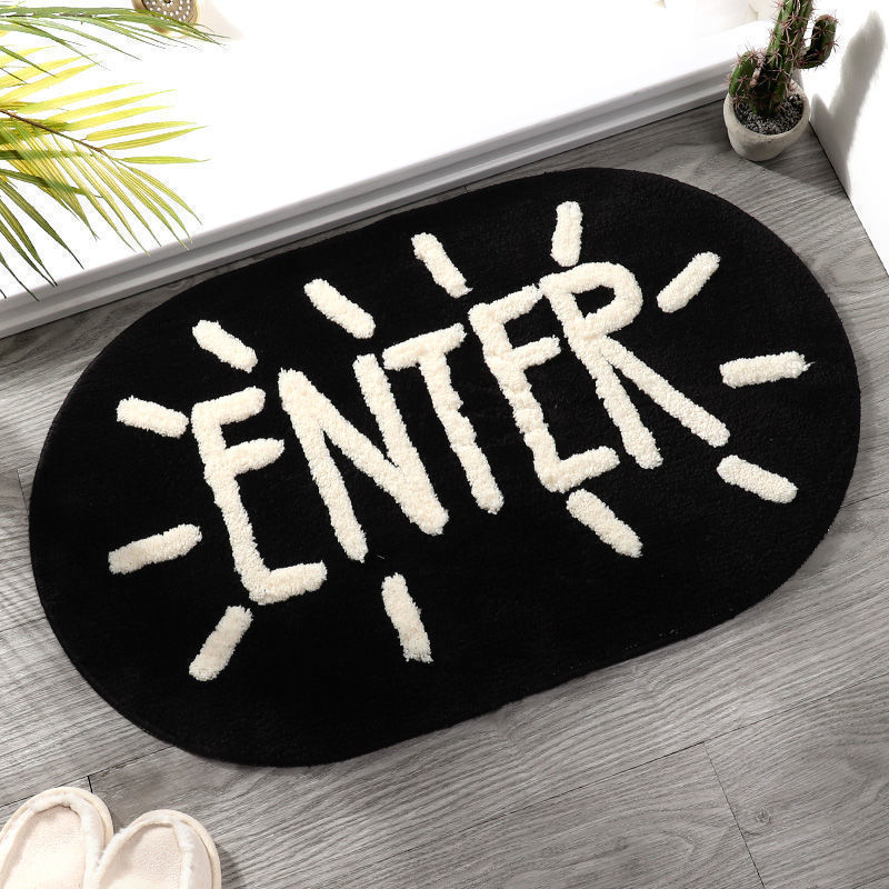 Household White Letter Oval Floor Mat