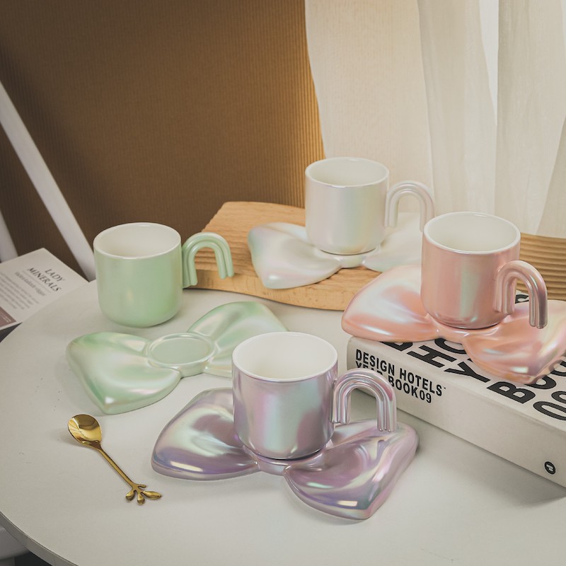 Bowknot Pearl Glaze Light Luxury Coffee Cup Set