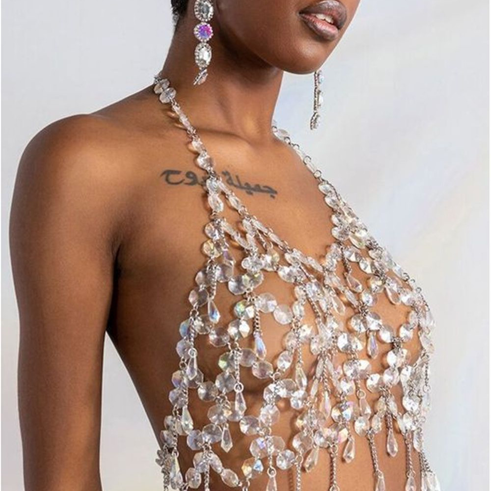 Women's Shiny Crystal Pendant Vest