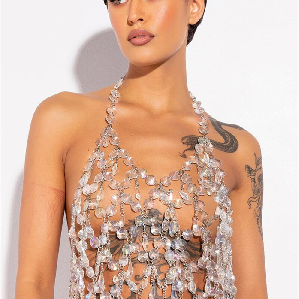 Women's Shiny Crystal Pendant Vest