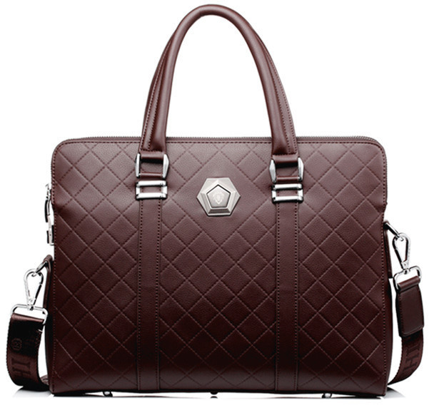 Men's Fashion Casual Wear Cowhide Leather Rhombus Zipper Bag