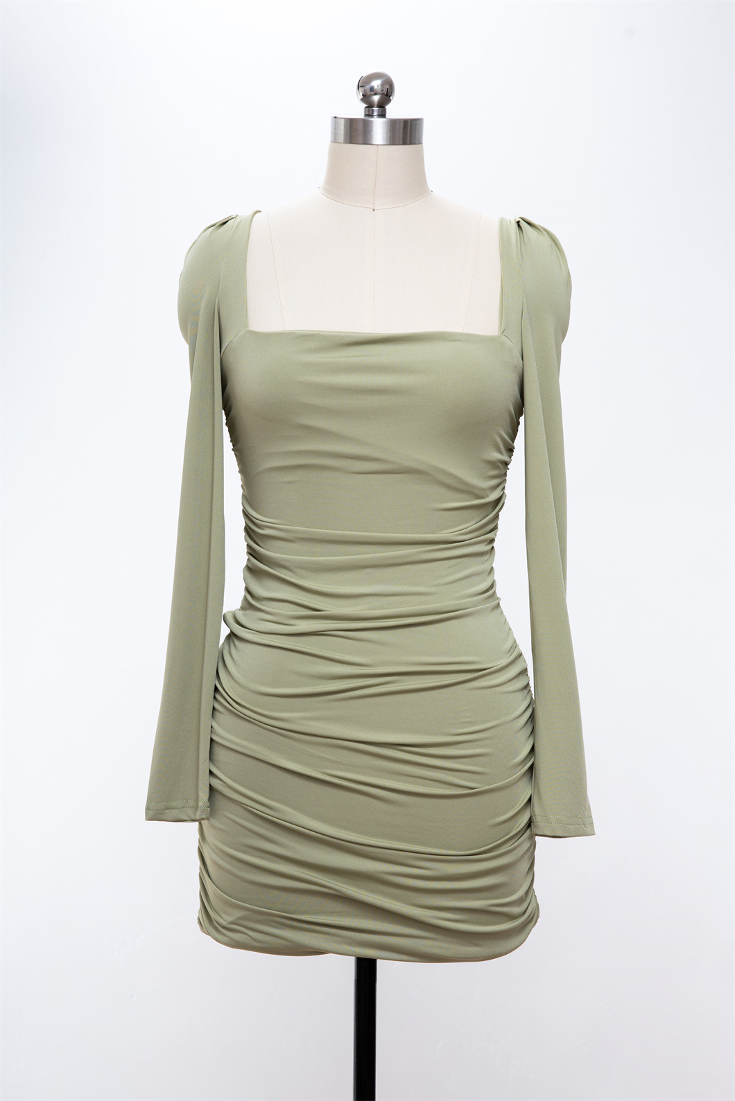Breast-wrapped Temperament Vintage Short Skirt Light Green Sheath Dress Female