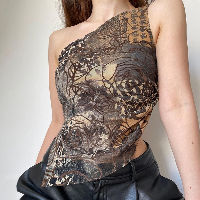 New Hottie Style One-shoulder Print Top Girl