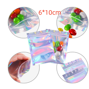 Holographic Rainbow Film Sealed Bag Earrings Ring Jewelry Small Bag Mobile Phone Case Laser Ziplock Bag Jewelry Packaging Bag