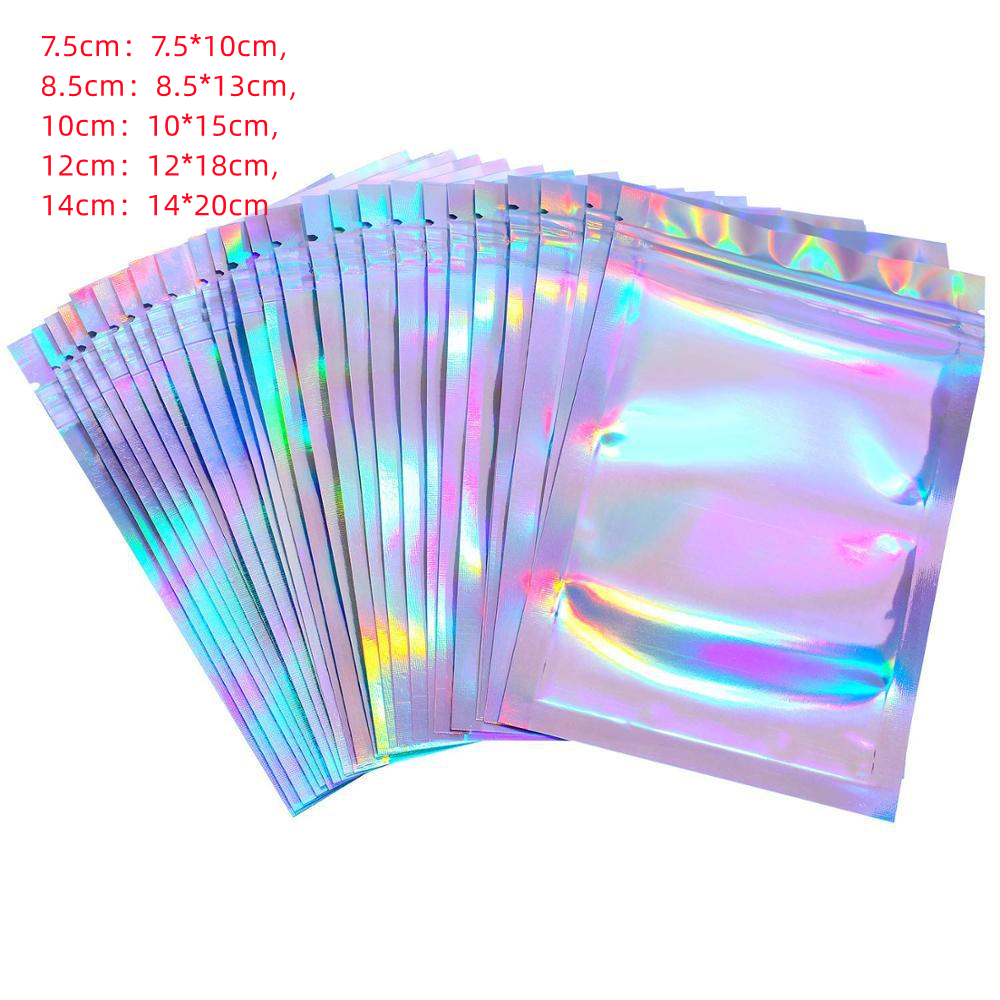 Holographic Rainbow Film Sealed Bag Earrings Ring Jewelry Small Bag Mobile Phone Case Laser Ziplock Bag Jewelry Packaging Bag