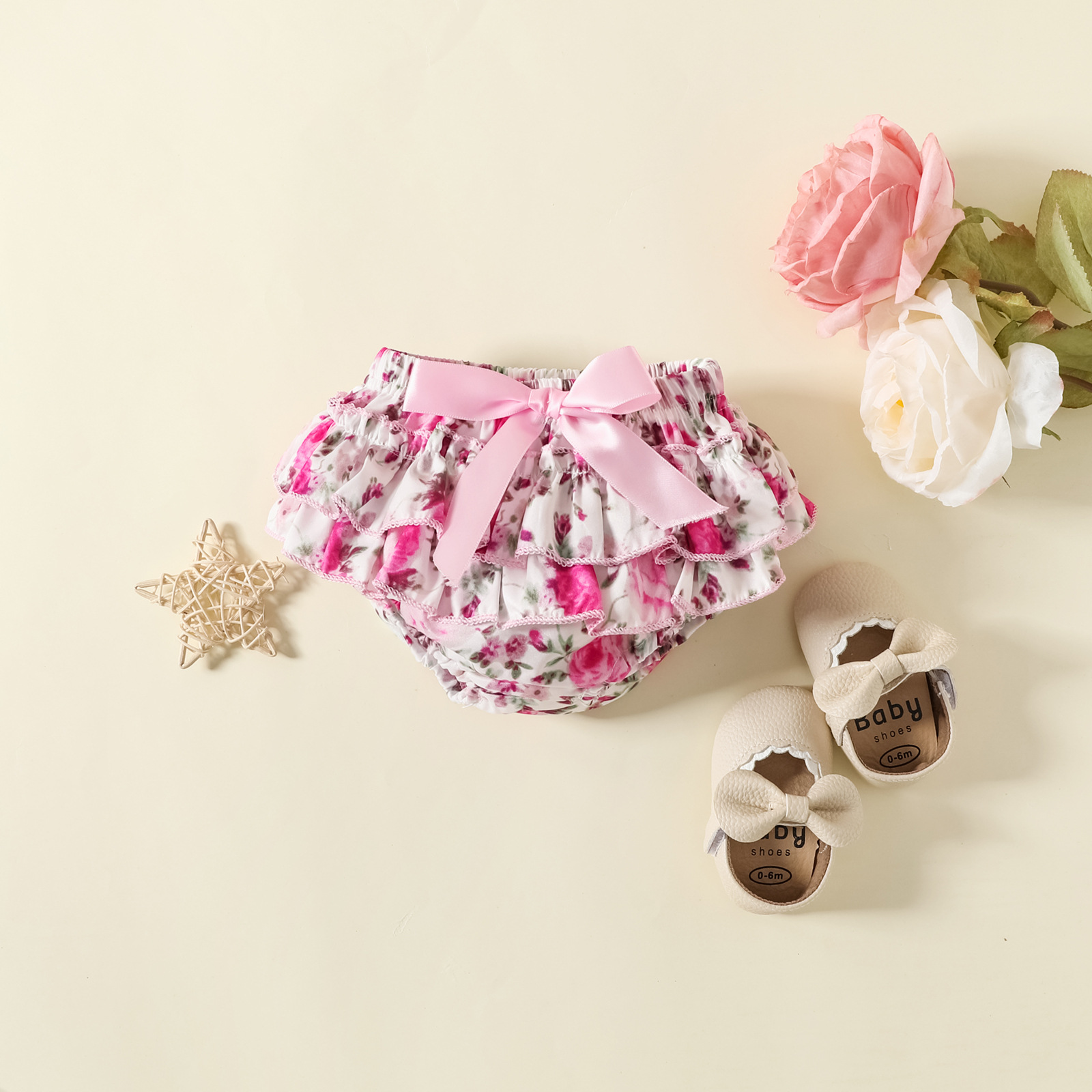 Letter Printed Romper Floral Skirt Headrope Three Piece Set