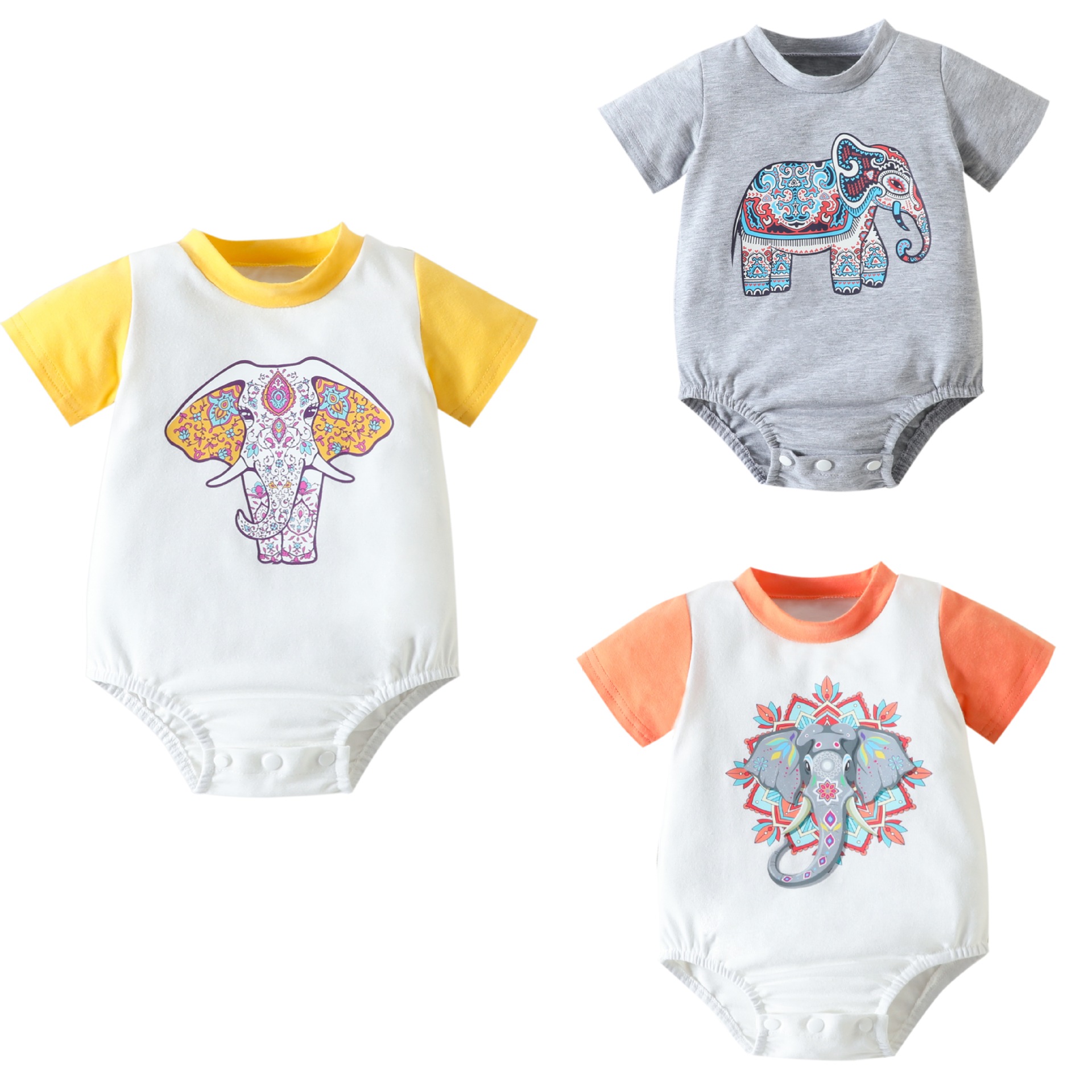 Baby Clothing Elephant Printed Cute Triangle Jumpsuit Clothes