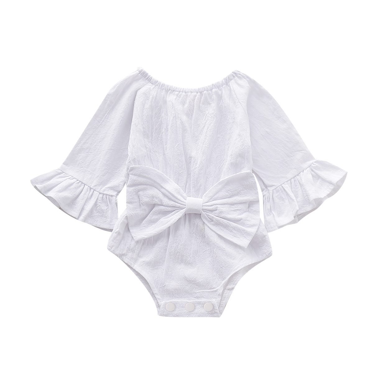 Girls' Solid Color Long Sleeve Bowknot Romper