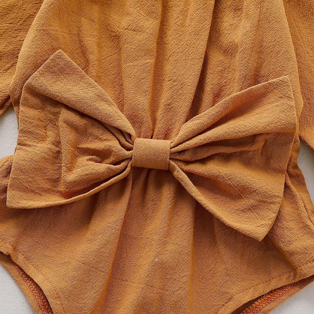 Girls' Solid Color Long Sleeve Bowknot Romper