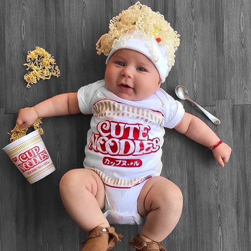 Baby Short Sleeve CUTE NOODLES Triangle Rompers
