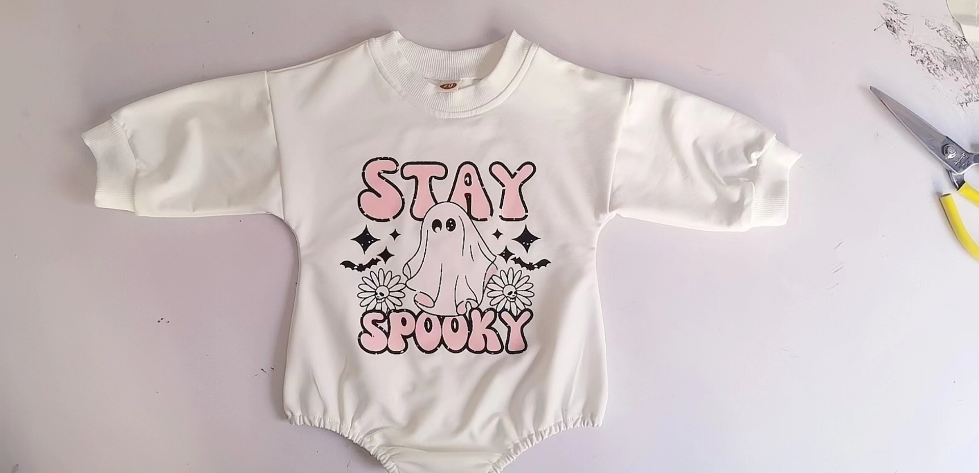 Letter Printed Long Sleeve Round Neck Triangle Rompers
