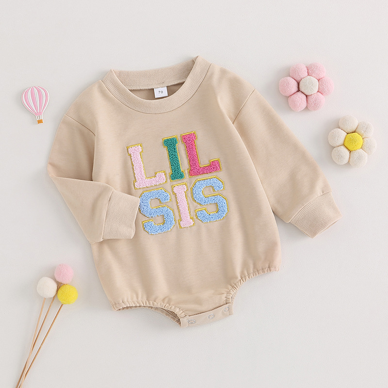 Girls Baby Alphabet Embroidery Long-sleeve Jumpsuit Infant Short Triangle Rompers