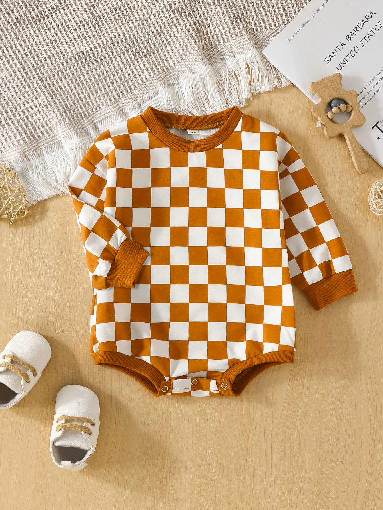 Baby Clothes Jumpsuit Triangle Chessboard Plaid Pullover Sweater