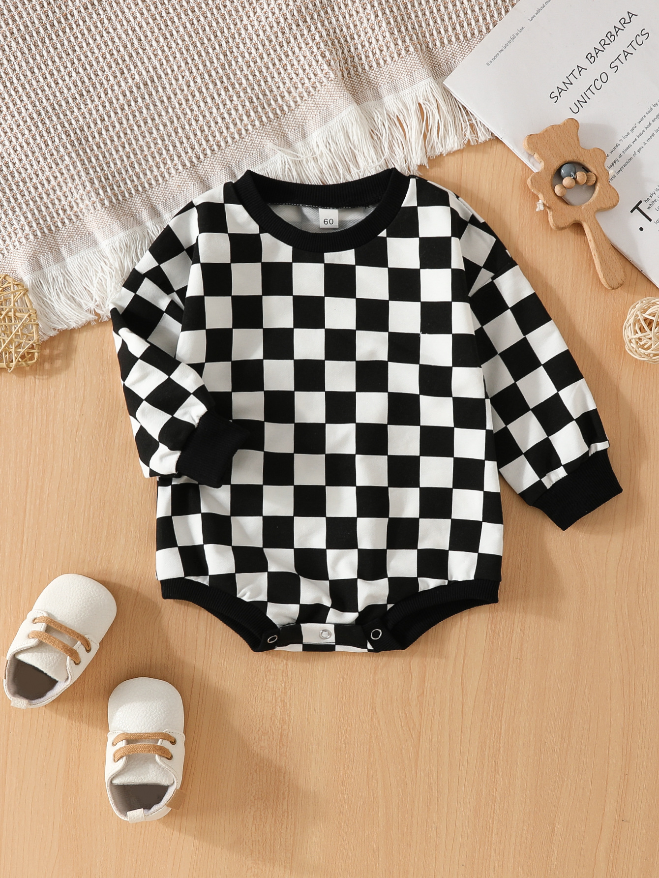 Baby Clothes Jumpsuit Triangle Chessboard Plaid Pullover Sweater