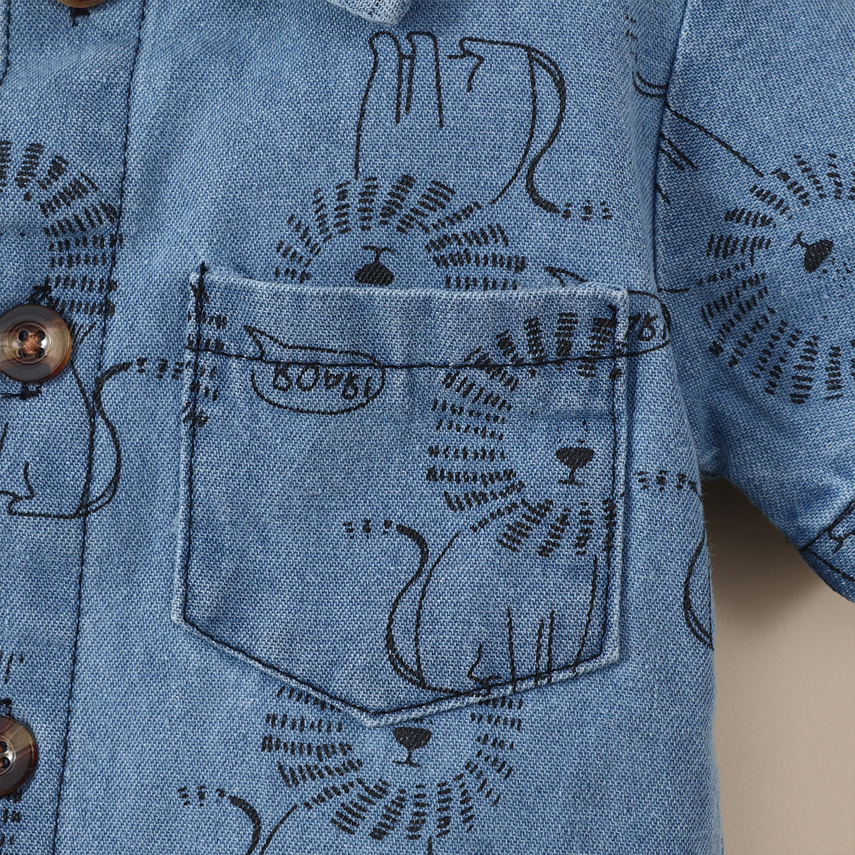 Boy Lion Printing Denim Jumpsuit
