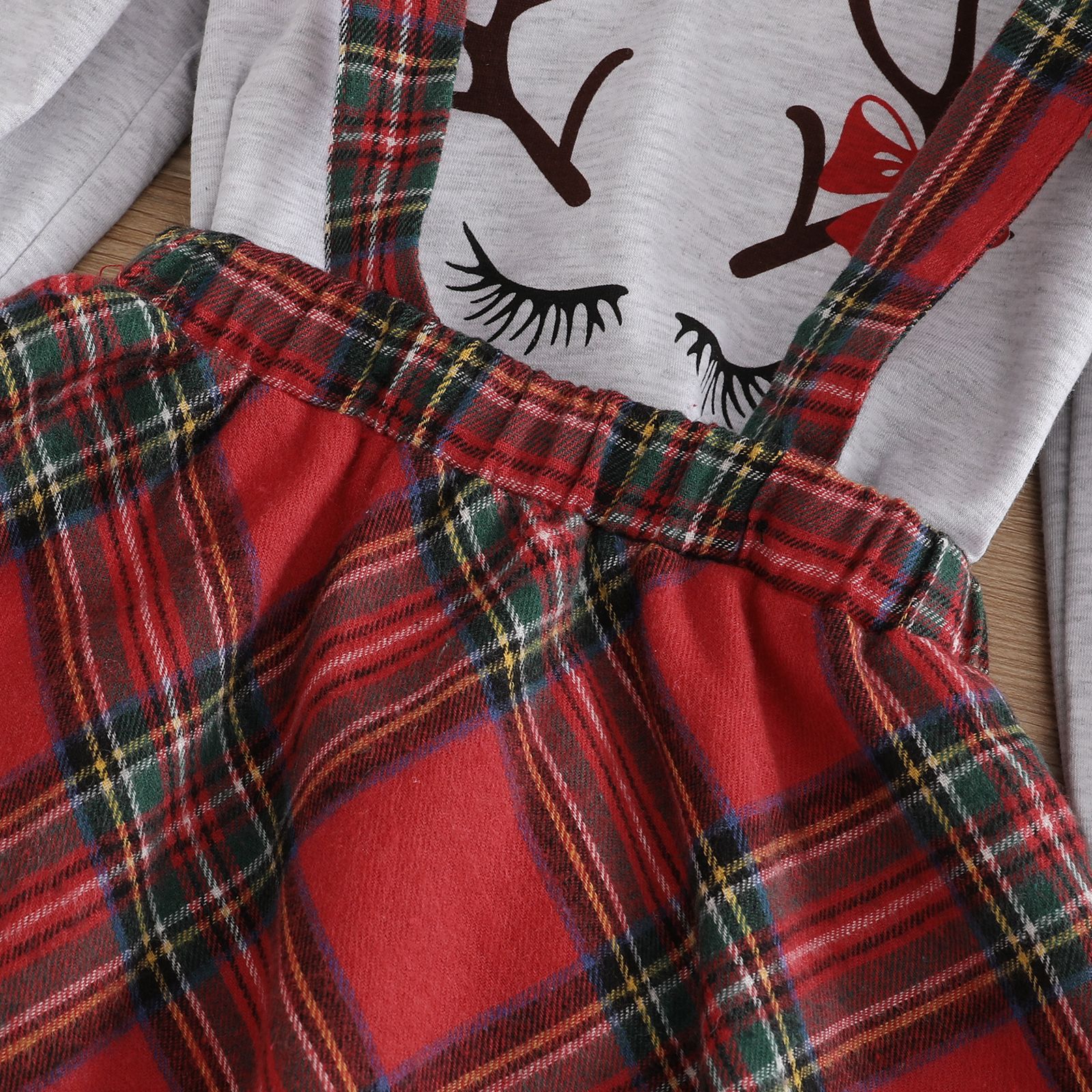 Long Sleeve Letter Print Pullover Check Overall Dress
