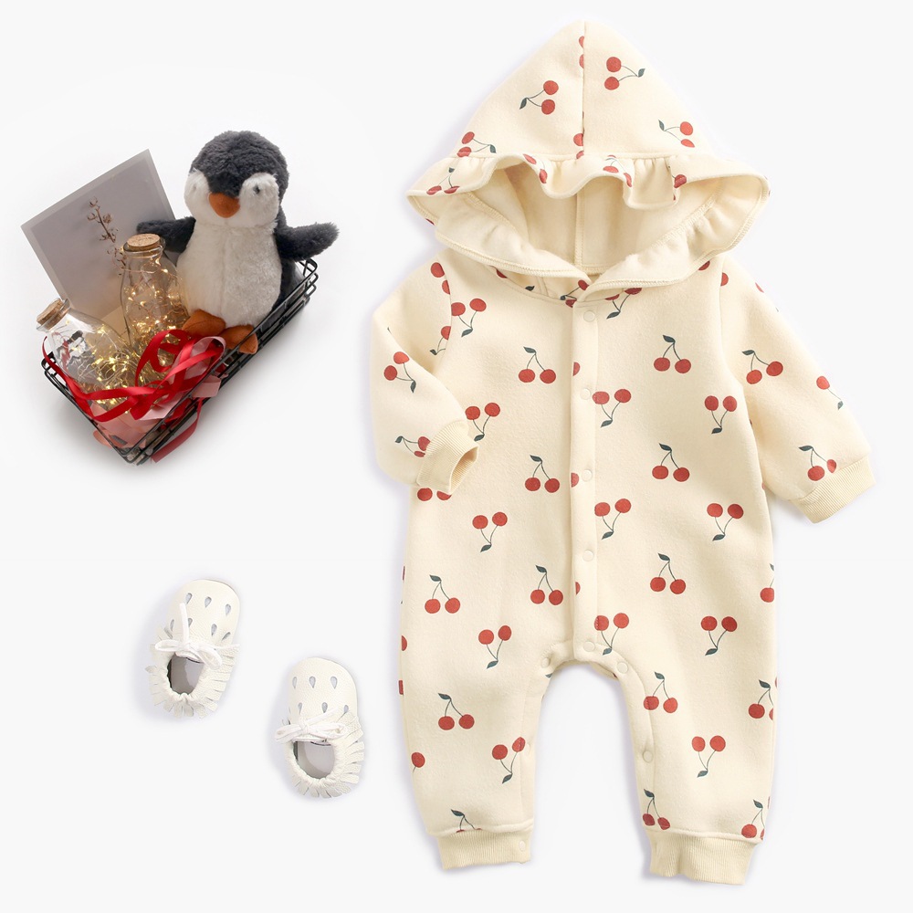 Baby Autumn And Winter Cherry Print Jumpsuit