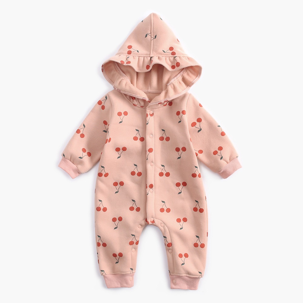 Baby Autumn And Winter Cherry Print Jumpsuit