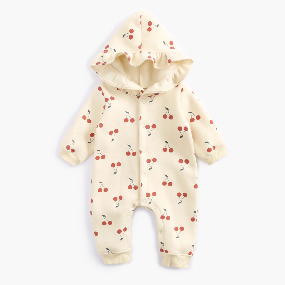 Baby Autumn And Winter Cherry Print Jumpsuit