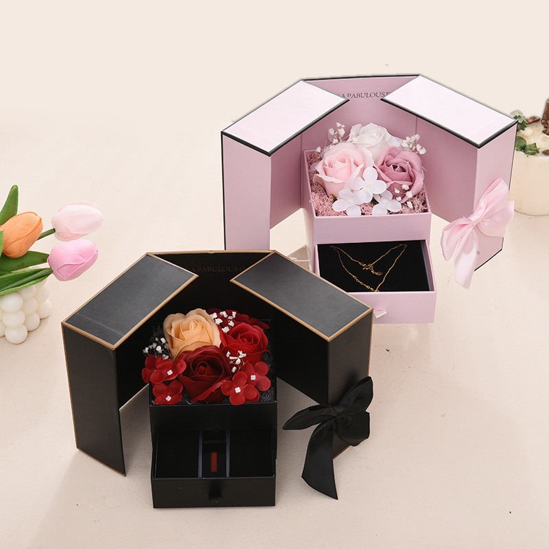 Red Rose Packaging Box For Double Opening Bow Knot Door