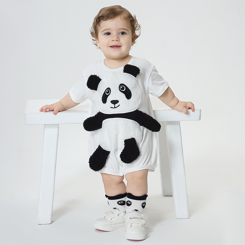 Leisure Short Sleeved Jumpsuit Three-dimensional Panda