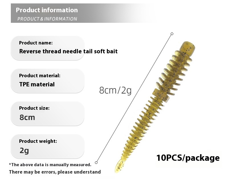 New Static Floating Water Reverse Thread Needle Tail Soft Bait Full Body Spoiler Soft Worm Bait