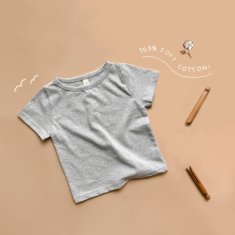 Thin Cute Children's Solid Color Toddler Round Neck Short Sleeve
