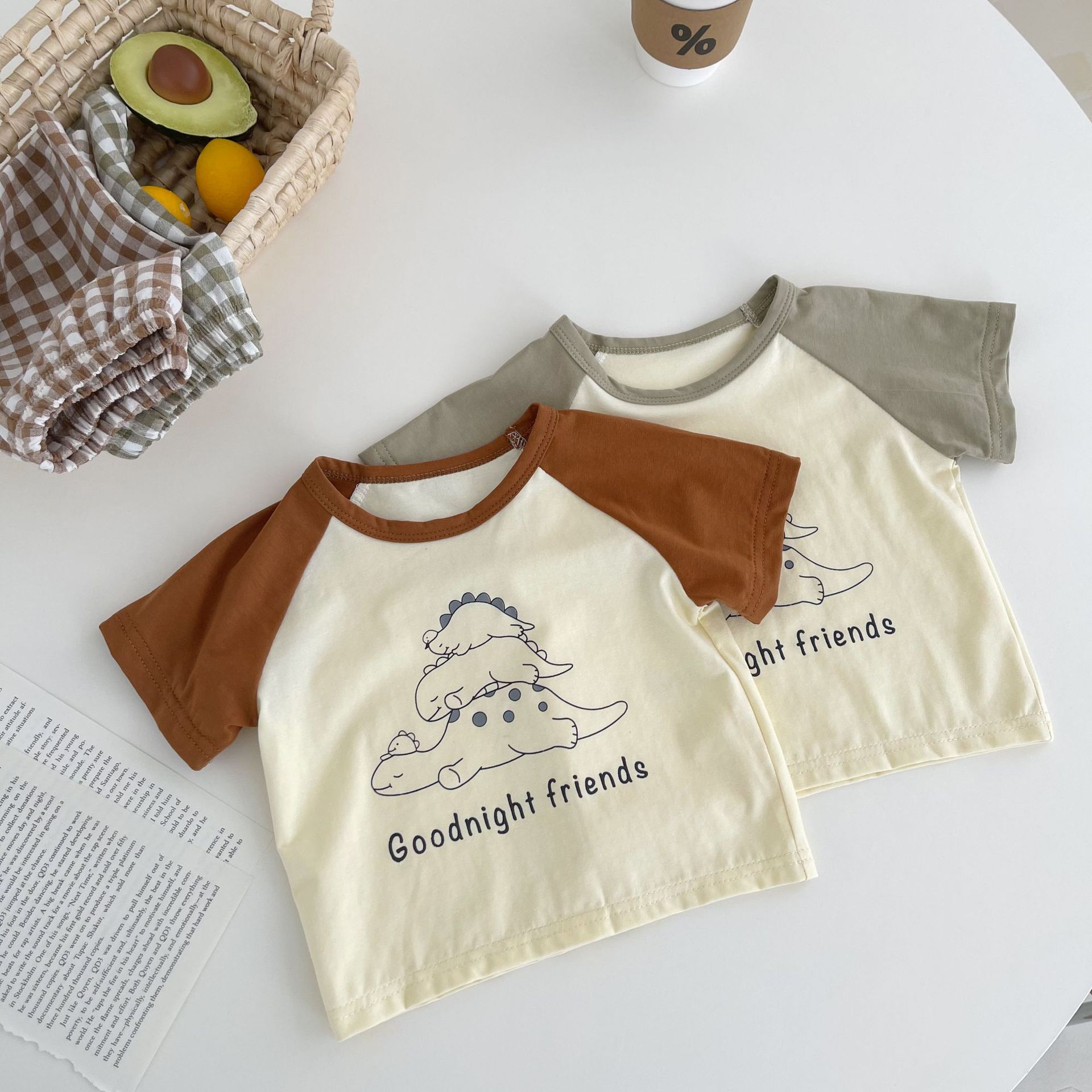Ins Korean Style Children's Short Sleeve Two-piece Small Dinosaur Print