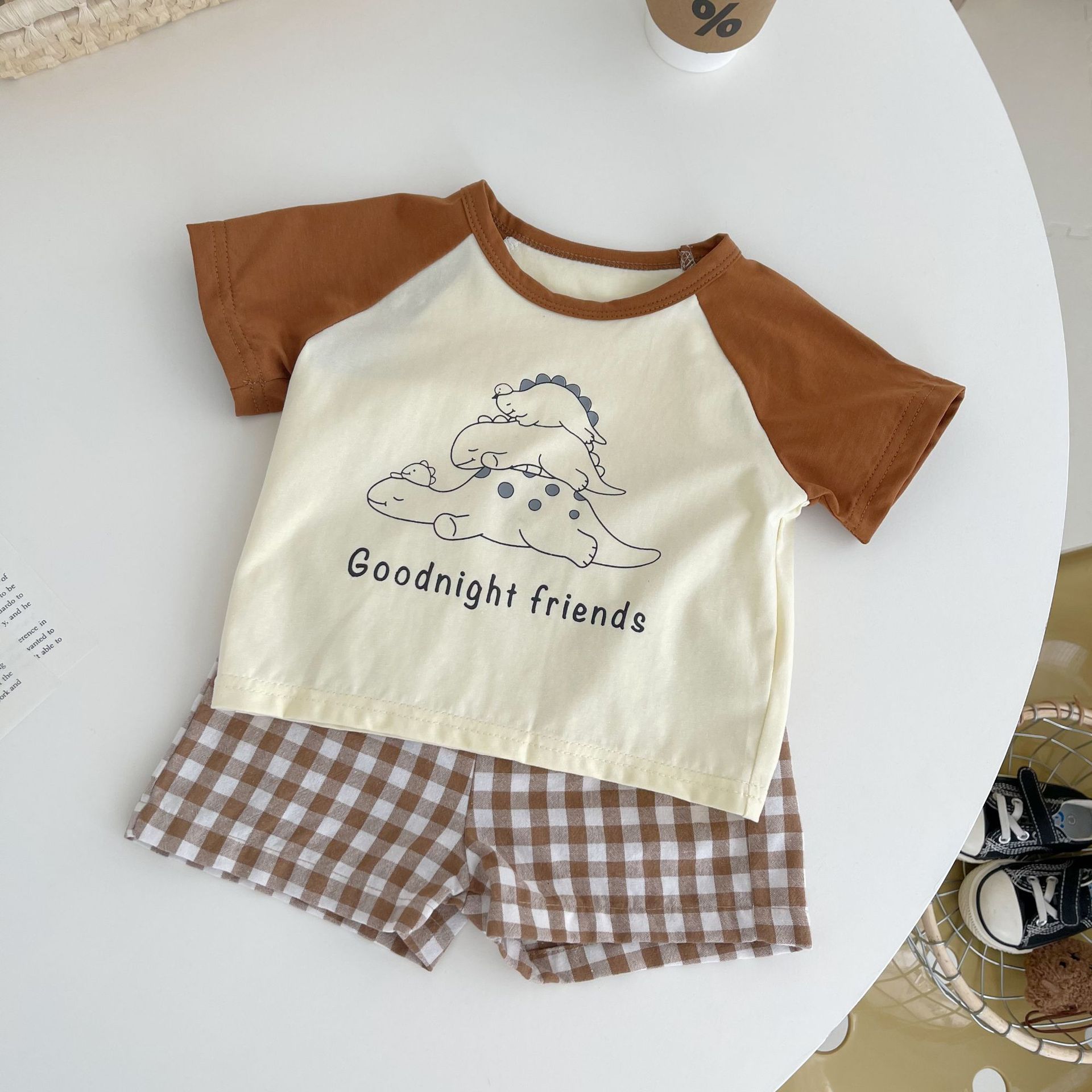 Ins Korean Style Children's Short Sleeve Two-piece Small Dinosaur Print