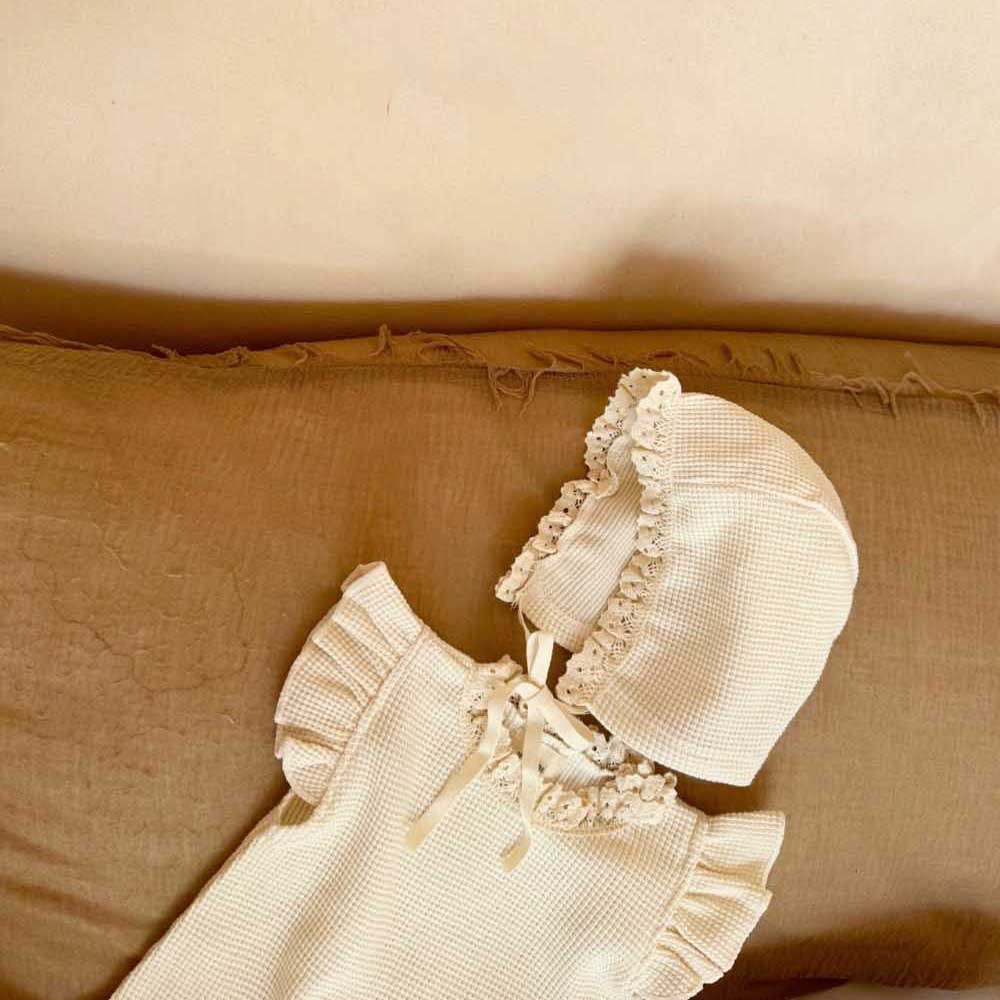 Ins Baby Jumpsuit Waffle Lace Romper Suit